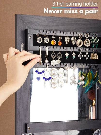 Bianca Wall Mounted Frameless LED Jewelry Cabinet with Plastic Organizer