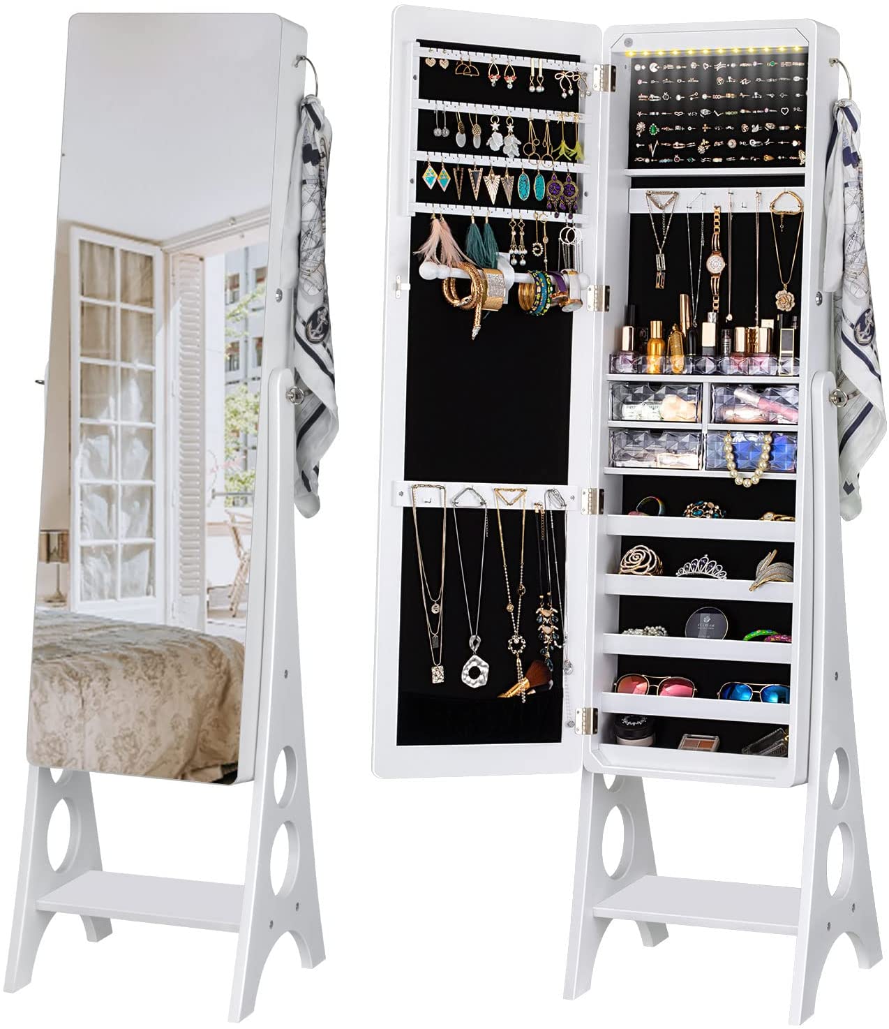Chelsea Standing Led Jewelry Cabinet with Frameless Mirror