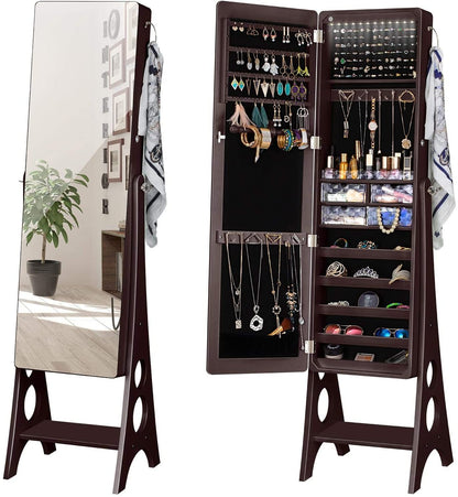 Chelsea Standing Led Jewelry Cabinet with Frameless Mirror